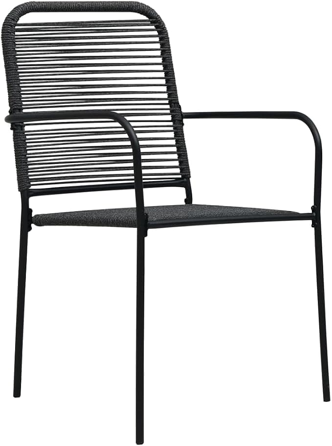 5 Piece Patio Dining Set Cotton Rope and Steel Black Outdoor Patio Furniture Set with Tempered Glass Table for Garden Backyard Deck Kitchen Dining Room