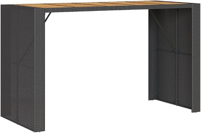 Synthetic Rattan Bar Table Black 72.8 Inch Long Rectangular Outdoor Bar Height Table Weather Resistant for Patio Garden Poolside