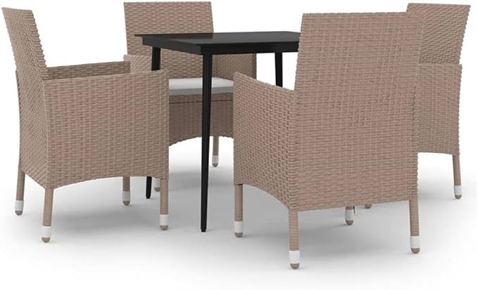 Afuera Living Contemporary PE Rattan Patio Dining Set, Beige Finish, 5-Piece Weather-Resistant Outdoor Furniture with Cushioned Seats, Square Table and 4 Chairs, Modern Garden or Balcony Use