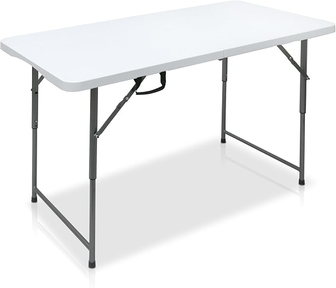 AJP Distributors 4 Foot Portable Plastic Folding Table 4FT 48" Half Foldable Heavy Duty Top w/Carry Handle - Indoor Outdoor Backyard Camping Picnic BBQ Party Wedding Dining Office Event Meeting White