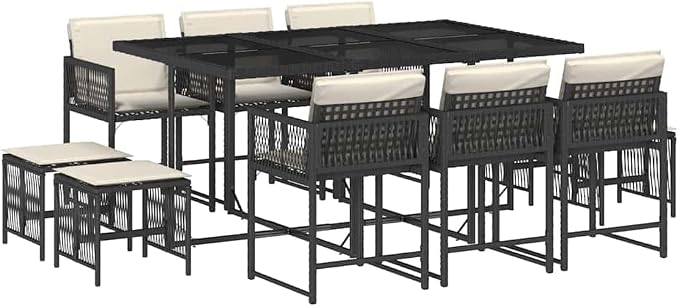 11 Piece Outdoor Dining Set for 10 People, Large Foldable PE Rattan Garden Table and Chairs with Cushioned Seats for Patio, Backyard, and Deck