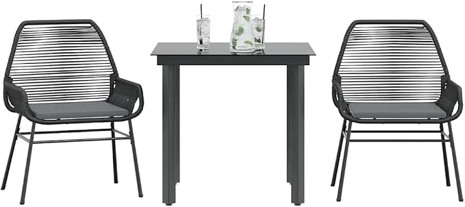 3 pcs Set Patio Dining Set & Bistro Set Black PE Rattan Garden Dining Set Outdoor Dining Set for Lawn Backyard Front Porch 31.5 x 31.5 x 29.1 in