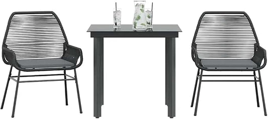 3 pcs Set Patio Dining Set & Bistro Set Black PE Rattan Garden Dining Set Outdoor Dining Set for Lawn Backyard Front Porch 31.5 x 31.5 x 29.1 in