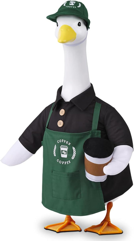 23 Inch Barista Porch Goose Outfits for Outdoor Garden Yard Decor | 3Pcs Coffee Theme Goose Clothes, Durable Weather-Resistant Fabric, Fun Decor Gift for Coffee Lovers