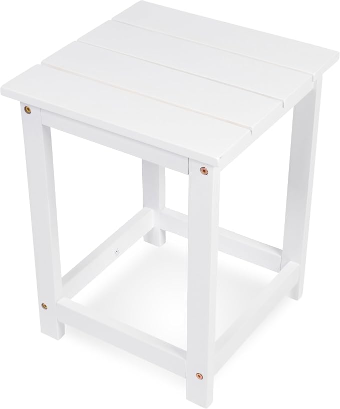 Shine Company Modern Acacia Wood Side Table, Indoor Outdoor Adirondack End Table, White
