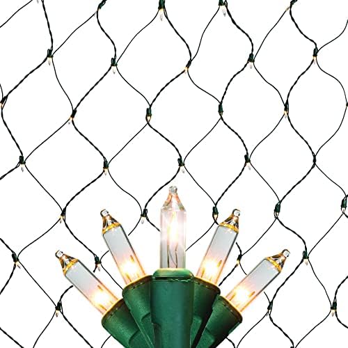 Christmas Light Net – 150 Clear Warm Mesh Lights - Random Shimmering Twinkle Lights - 21 of 150 Bulbs Twinkle - 4 ft x 6 ft – Outdoor/Indoor – Net Lights for Bushes, Hedges or Trees