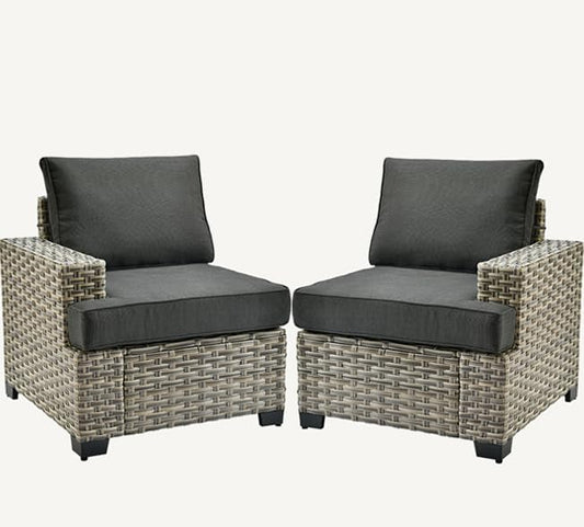 HOOOWOOO Outdoor Sectional Patio Furniture Set,2 Pieces Single Arm Wicker Chairs,Extra Deep Out Door Sofa Outside Furniture,Black