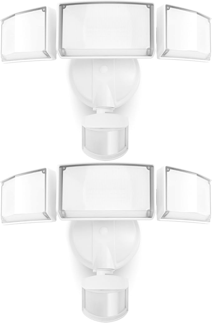 LUTEC 2 Pack 72W 7500LM LED Security Lights Motion Sensor Light Outdoor, 5000K Daylight, IP65 Waterproof, Dusk to Dawn, 3-Head Motion Detected Flood Light for Garage, Yard, Porch(White)