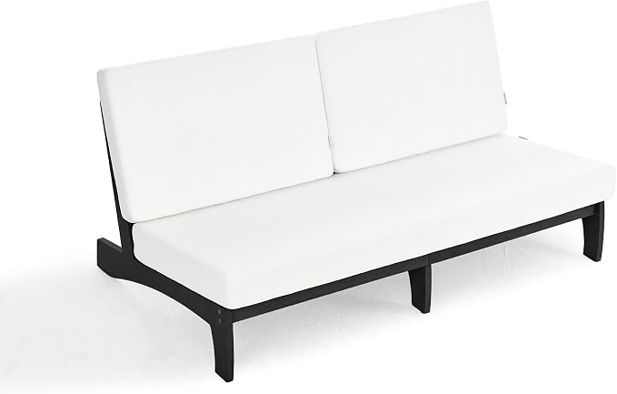 Outdoor Furniture Patio Couch, Weather Resistant 3-Seater Patio Sofa with Removable Cushion, Black Solid Wood Frame for Porch & Backyard Seating - Beige
