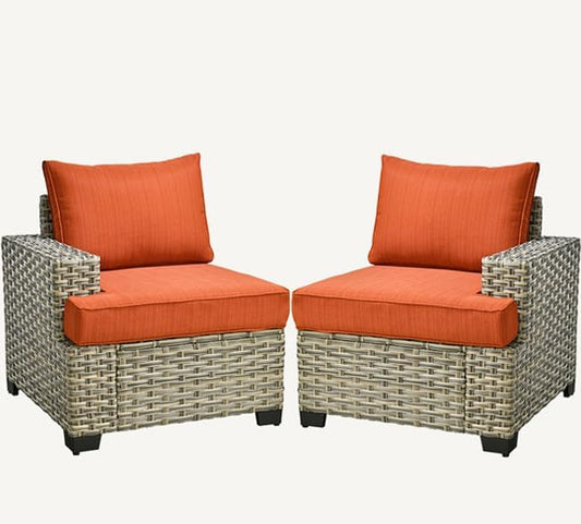 HOOOWOOO Outdoor Sectional Patio Furniture Set,2 Pieces Single Arm Wicker Chairs,Extra Deep Out Door Sofa Outside Furniture,Brick Red