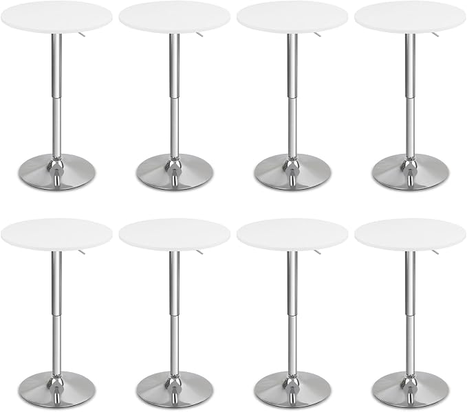 CLATINA Round Bar Pub Tables Set of 8, 26"-36" Height Adjustable Bistro Table with Metal Base, 360° Swivel High Top Cocktail Table for Home Kitchen Party Drink Restaurant Wedding Cafe Reception, White