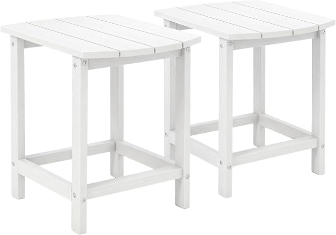 Tangkula Outdoor Side Table, Weather Resistant Adirondack Table, Outdoor Indoor Chairside End Tables, Waterproof HDPE, for Patio Poolside Porch Backyard, Easy Assembly, 19 x 14.5 x 18 Inch (2, White)