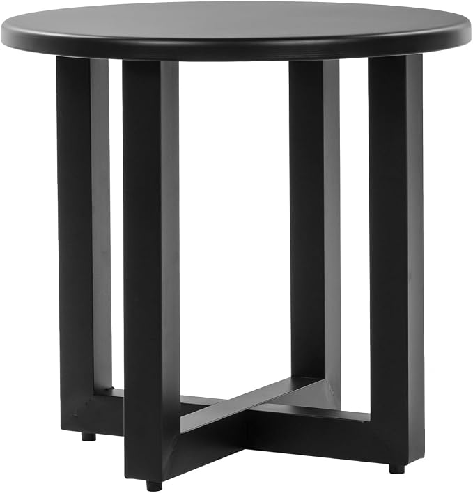 Metal Outdoor Round Table, 2-Tier Sturdy Patio End Table Weather Resistant, Round End Table for Patio, Pool, Porch (Black)