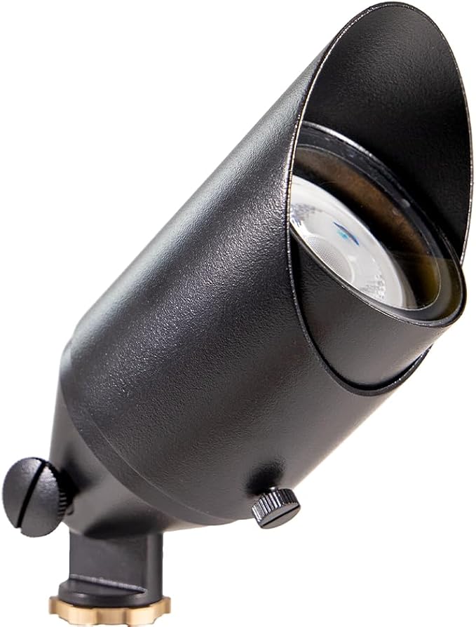 VOLT Top Dog Scotty 12V Cast Brass Outdoor Spotlight (Black) with 5W 2700K Warm White 400 Lumen MR16 LED Bulb for Low Voltage Landscape Lighting of Yard, Lawn, Garden, Patio, Trees & House