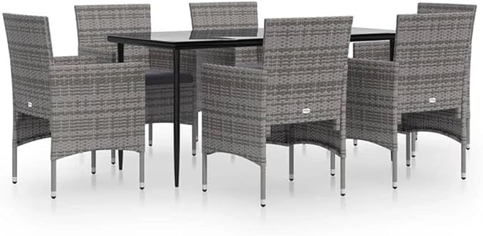 Afuera Living 7-Piece Garden Dining Set, Powder-Coated Steel Frame, Tempered Glass Tabletop, Weather-Resistant Cushions, Gray and Black Finish, Modern Patio Furniture for Outdoor Gatherings