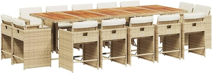 15 Piece Patio Dining Set, Foldable PE Rattan Garden Table and Chairs with Cushions, Space-Saving Cube Outdoor Furniture for Backyard, Beige