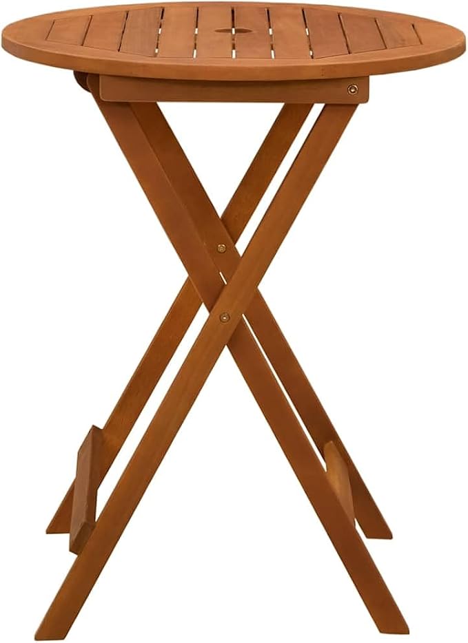 vidaXL Outdoor Dining Table, Folding Patio Table with Umbrella Hole, Garden Furniture for Porch Backyard, Modern Style, Solid Eucalyptus Wood