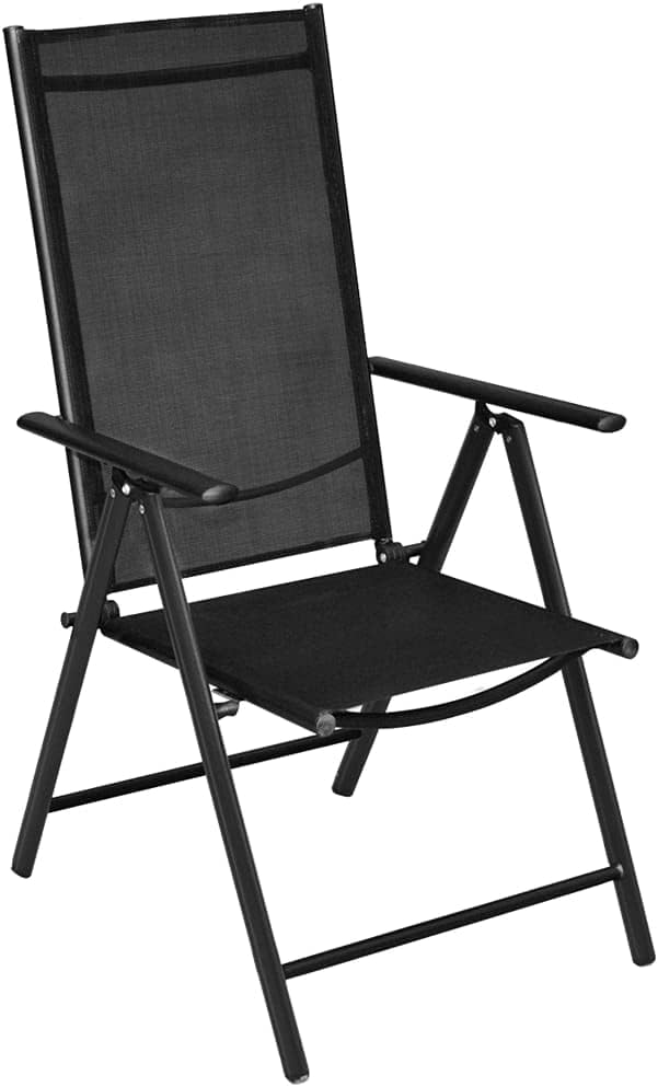 5 Piece Patio Dining Set with Powder-Coated Aluminum Frames and Glass Top Table, 4 Folding Textilene Chairs with 7 Adjustable Positions for Garden or Patio