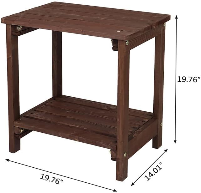NOLLAM Outdoor Patio Side Table, Simple Design End Table with Wood Grain Tabletop and 2-Tier Storage Shelf, 20" x 14" Coffee Table for Outside Deck Porch Garden Backyard, Load 110 LBS, Light Brown