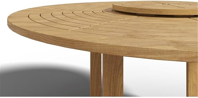 Pemberly Row 59" Round Teak Outdoor Dining Table with Lazy Susan, Natural Finish, Premium Teak Construction, Hand-Sanded, Slated Top, Patio Furniture for Outdoor Dining and Al Fresco Meals