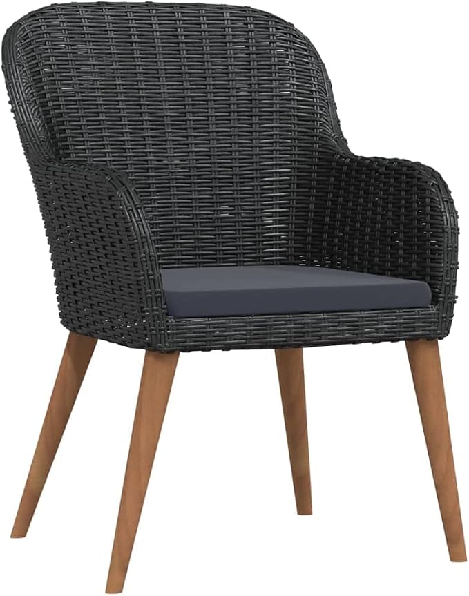 5-Piece Patio Dining Set, Black PE Rattan Outdoor Furniture Set with 55-Inch Rectangular Table and 4 Cushioned Chairs for Backyard, Garden and Balcony, 4 Person