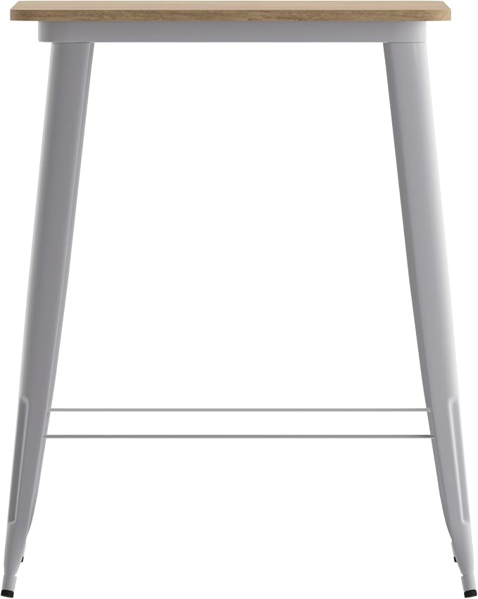 BizChair Commercial Outdoor Dining Table Bar Height, All Weather Poly Resin Top with Steel Base, 31.5" Square, Brown/Silver