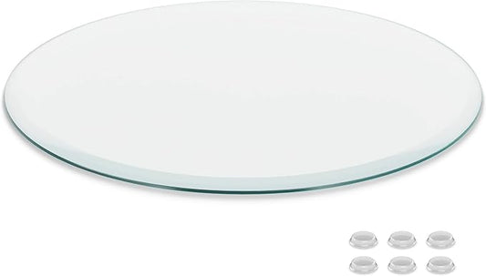 The Better Bevel 12 inch Round Glass Table Top - Clear Tempered Glass Surface Protector - Safe Beveled Edge - Coffee, Dining and End Table