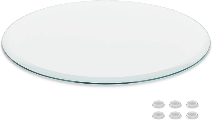 The Better Bevel 20 inch Round Glass Table Top - Clear Tempered Glass Surface Protector - Safe Beveled Edge - Coffee, Dining and End Table