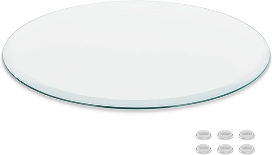 The Better Bevel 24 inch Round Glass Table Top - Clear Tempered Glass Surface Protector - Safe Beveled Edge - Coffee, Dining and End Table