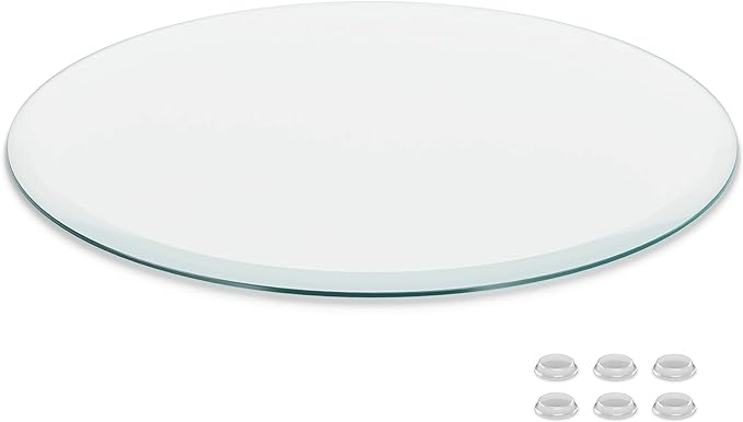 The Better Bevel 20 inch Round Glass Table Top - Clear Tempered Glass Surface Protector - Safe Beveled Edge - Coffee, Dining and End Table