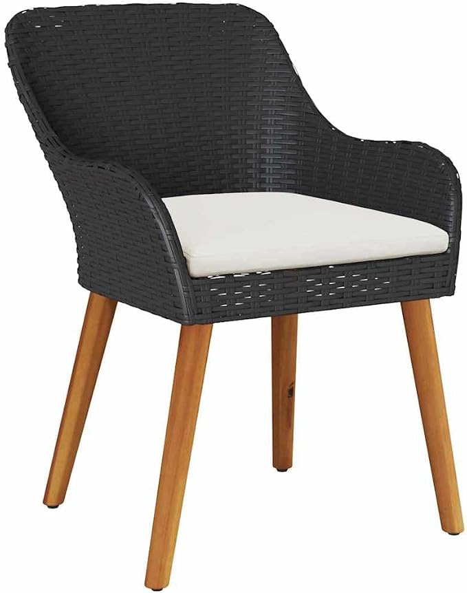 Garden Dining Set with Cushion 3 Pcs Black Poly Rattan Outdoor Patio Bistro Table Chairs Weatherproof Stackable for Deck Yard Porch