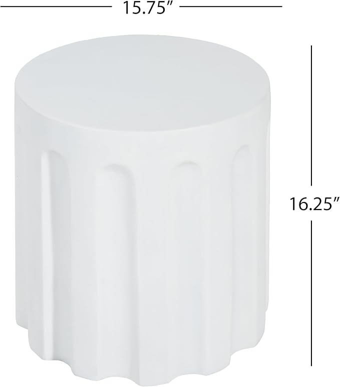 Outdoor Side Table Concrete End Table Faux Stone Side Tables Small Coffee Tables for Indoor Outdoor, Garden Stool Plant Stand for Porch, Backyard Patio, 15.75"*16.25*White Round