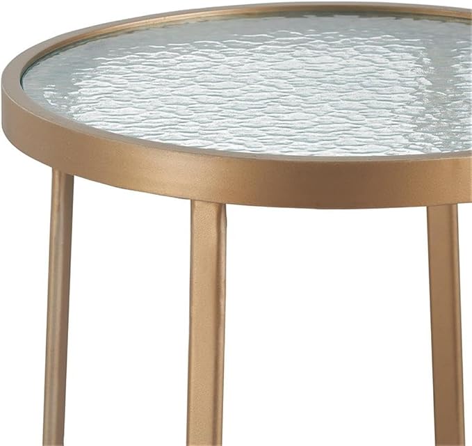 Afuera Living Modern Outdoor Side Table, 20" D x 20" W x 22" H, French Gold Metal Frame, Tempered Glass Top, Stylish Patio End Table for Drinks, Snacks, or Decorative Accents