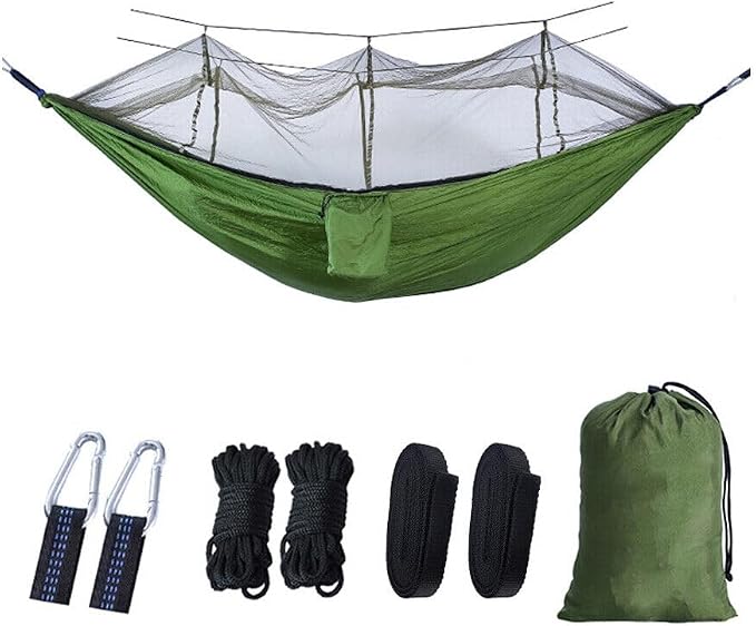 Camping Hammock with Net Hold Up to 660lbs 2 Person Travel Portable Lightweight Nylon Hammocks for Outdoor Hiking Camping Backpacking Travel Backyard Beach (Light Green)