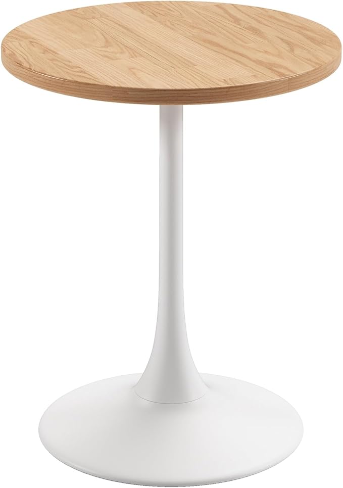 Jamesdar, Elise, Round Heavy Duty Commercial Bistro Table for Indoor Outdoor Restaurant & Café Dining, Solid Oak Top, Steel Base, 300 lb Capacity, 24" D x 30" H, White