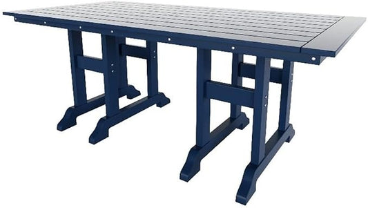 Costaelm Rectangle Outdoor Dining Tables, 71'' Patio Table with Umbrella Hole for 6 Person, Balcony Outdoor Buffet Table, Porch Tables for Outside Lawn Porch Bistro Furniture, Navy Blue