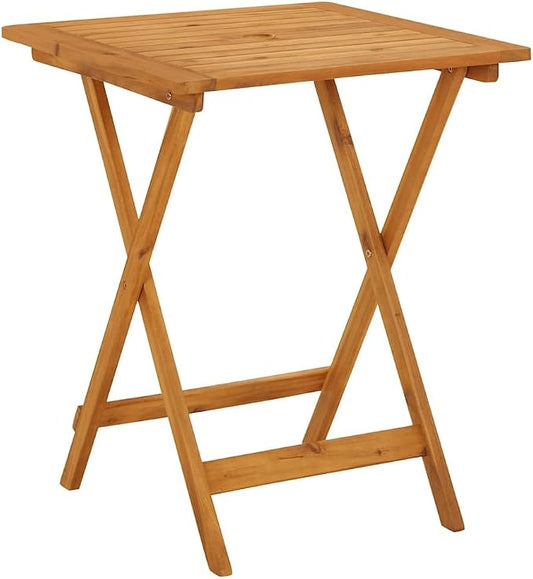 vidaXL Bistro Table, Folding Outdoor Side Table with Umbrella Hole, Patio Table for Porch Deck Backyard, Farmhouse Style, Solid Acacia Wood