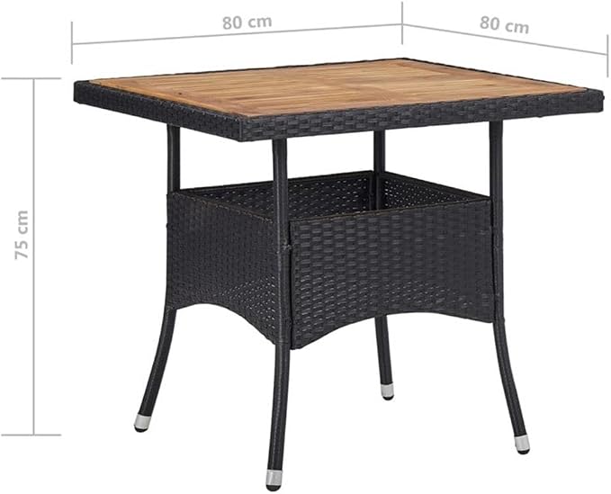 Afuera Living 3-Piece Patio Dining Set, Black Poly Rattan/Steel/Acacia Wood, Square Table with 2 Chairs, Weather-Resistant Cushions, Modern Style for Outdoor Patio, Garden, or Balcony Use