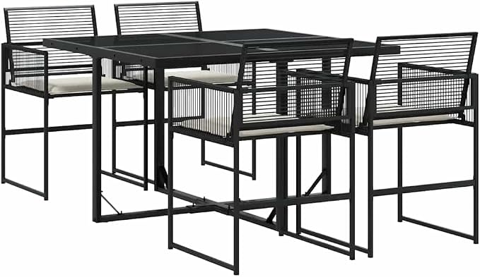 vidaXL 5 Piece Garden Furniture Set with Cushions Black Synthetic Rattan Outdoor Dining Set Garden Dining Furniture Garden Table and Chairs