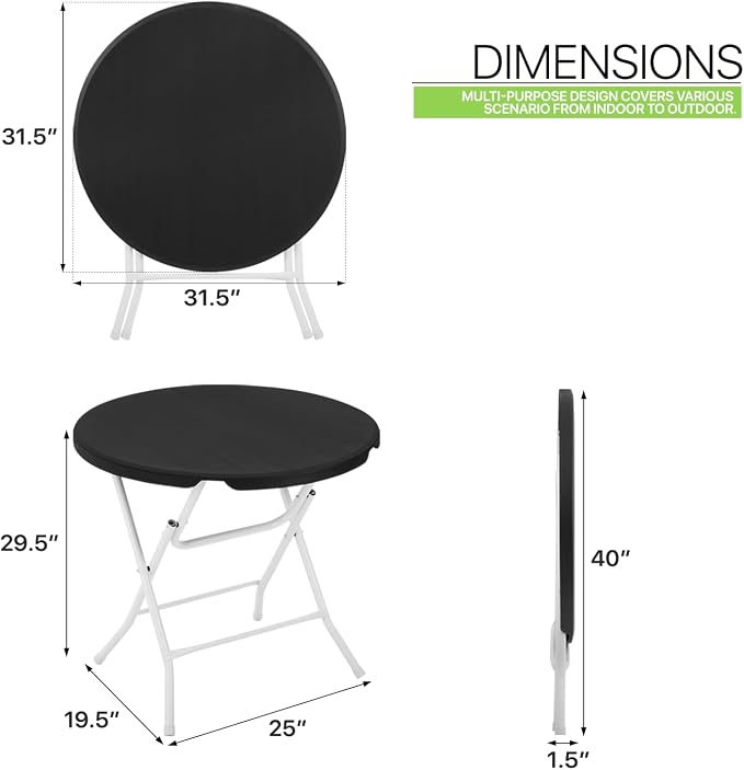 Magshion 31" Round Folding Table Balck Foldable Plastic Card Outdoor Utility Tables for Picnic Party Dining