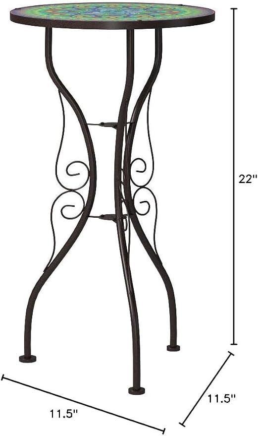 22" Peacock Design Glass & Metal Side Table by Trademark Innovations
