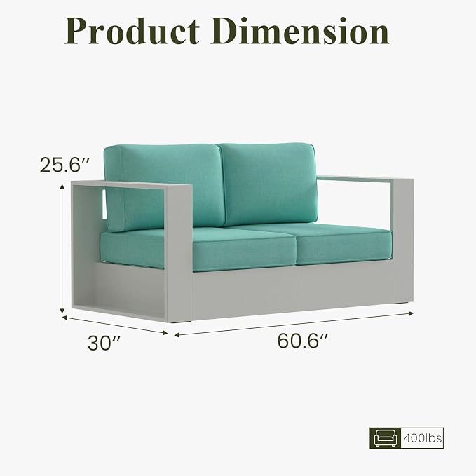 LayinSun Oversized Aluminum Outdoor Furniture, 1 Piece Patio Lovseat Sofa, Deep Seating and Upgraded 6-inch Cushions for Porch, Balcony, Deck