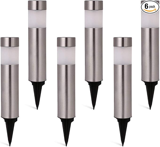 SUNWIND Solar Bollard Lights Outdoor - 6 Pack Stainless Steel Warm White LED Landscape Lights Waterproof Decorative Lighting for Backyard Lawn Patio
