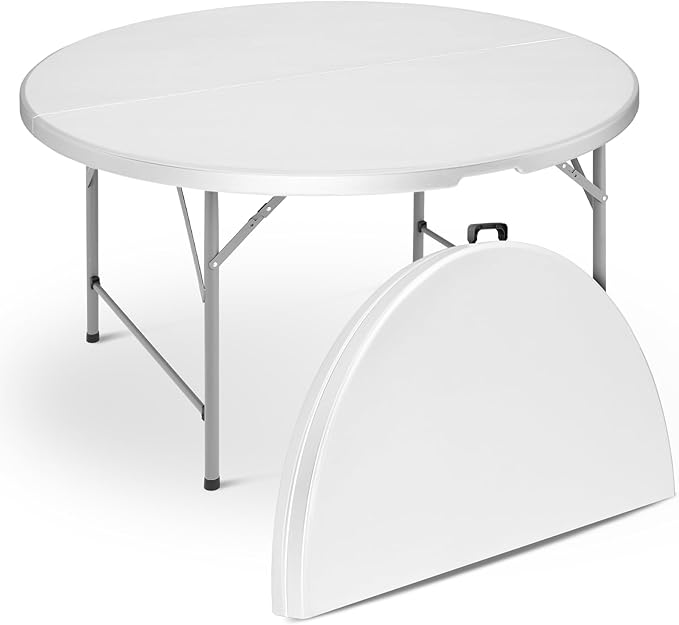 Magshion 53" Round Folding Table, 4.5 Feet Bi-Folding Plastic Commercial Dining Card Table w/Carrying Handle for Outdoor Wedding Party Event Picnic, White