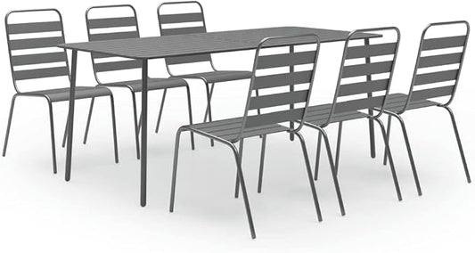 vidaXL Patio Dining Set 7 Piece, Outdoor Dining Set for Garden, Table and Chair for Balcony Dinner, Dining Table, Industrial Style, Steel Dark Gray