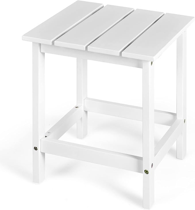 Giantex Outdoor Side Table, 15” Square Wood End Table with Slatted Design, Sturdy Construction, Easy Assembly, Small Patio Coffee Table for Living Room, Balcony, Poolside Bistro Table (1, White)