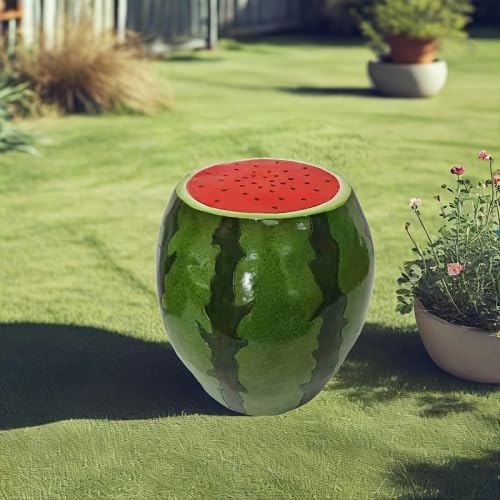 13.4" Watermelon Resin Stool, Novelty Fruit Side Table & Plant Stand, Whimsical Indoor Outdoor Garden Patio Decor, No Assembly Required (Red Watermelon)