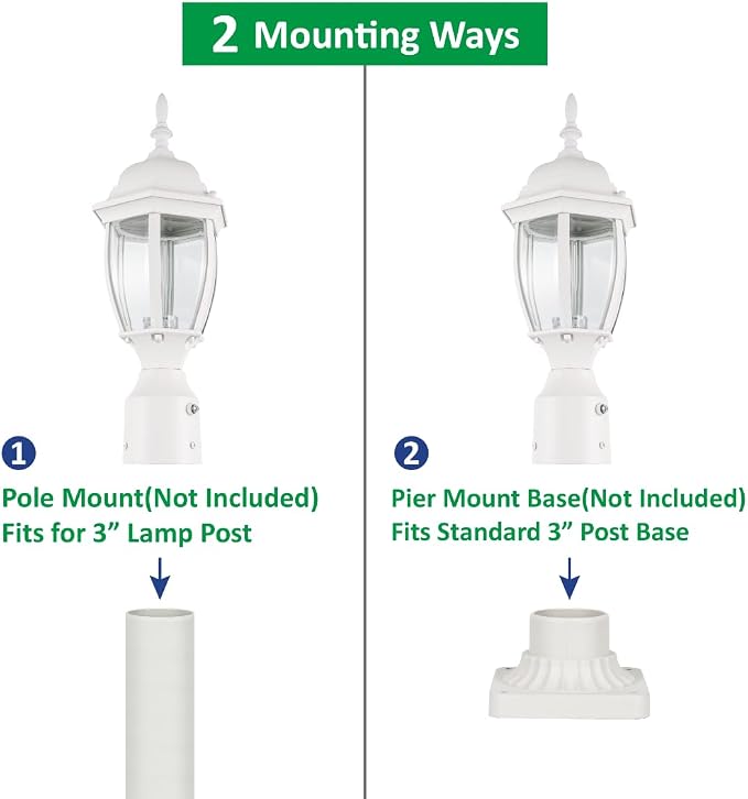 Outdoor Post Light Dusk to Dawn, Rustproof Aluminum, White | Exterior Lamp Post Light Fixture for Garden, Yard, Pathway, Waterproof, Glass, E26 Base, Max 60W