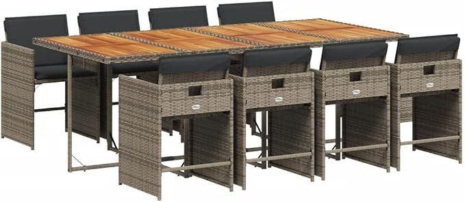 9 Piece Patio Dining Set, Outdoor PE Rattan Cube Table and Chairs with Thick Cushions, Space Saving Garden Furniture for Backyard, Balcony, Grey
