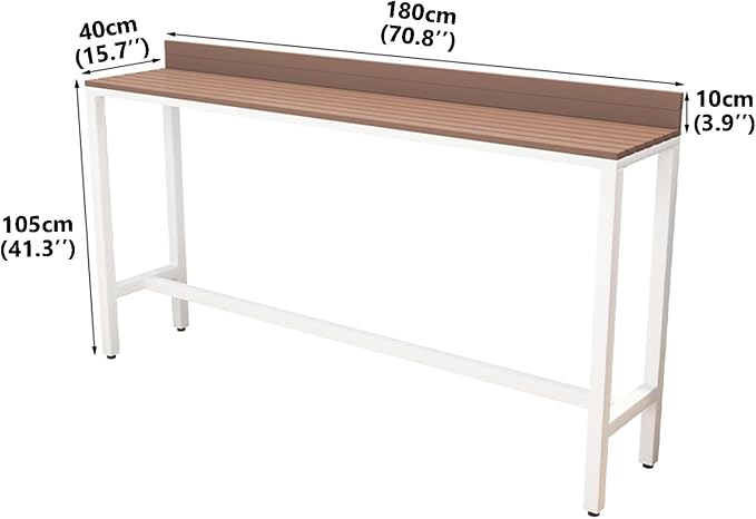 Outdoor Bar Table, Patio Pub Height Table with Anti-Fall Baffle, All-Weather Bar Height Counter Table, Narrow Dining Table for Hot Tub, Garden & Backyard(Color:White+Wood,Size:L-70.8in)